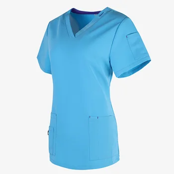 Униформа World's Women's Scrub Top, Многофункциональная рабочая одежда для медсестер, Униформа для медсестер с четырьмя карманами
